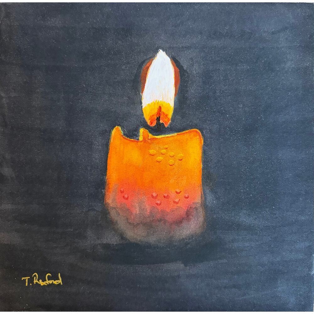 Hand painted watercolor original painting candle in the dark